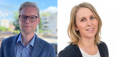 Porträttfotografi på John Hultén och Helena Svensson sida vid sida.