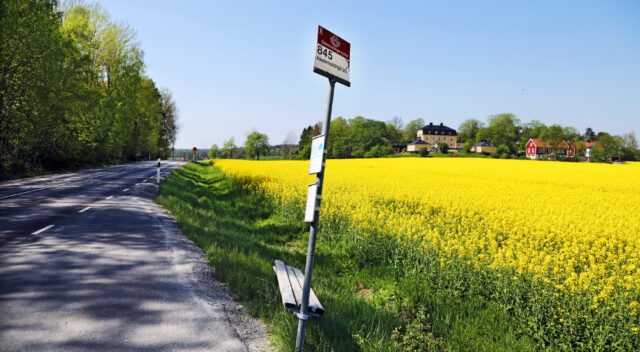 Busshållplats på landsbygden. Foto.